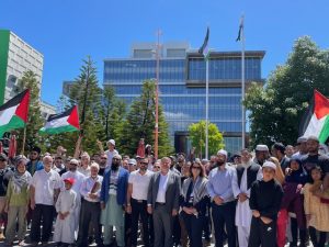 Palestinian flag hoisted high