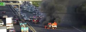 Motorcycle flips, ute explodes in fiery Monash Fwy crash